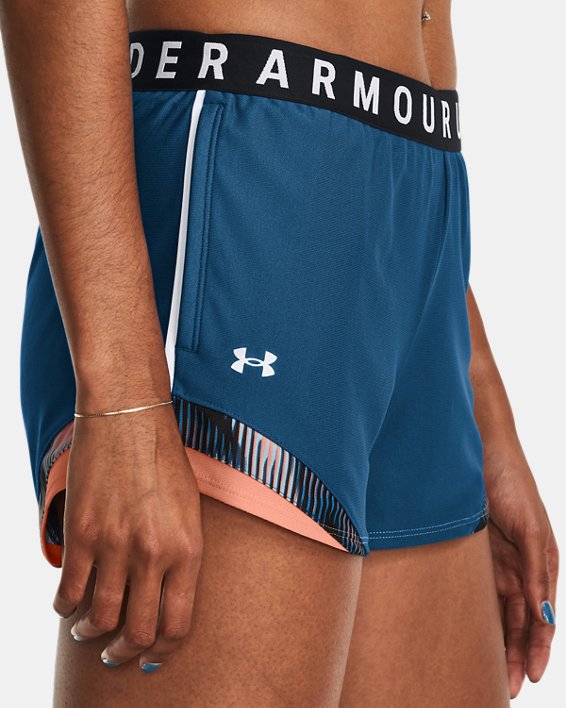 Women's UA Play Up 3.0 Tri Color Shorts in Blue image number 3